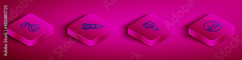 Set Isometric line Aftershave, Electric razor blade, Shaving brush and Mustache icon. Vector
