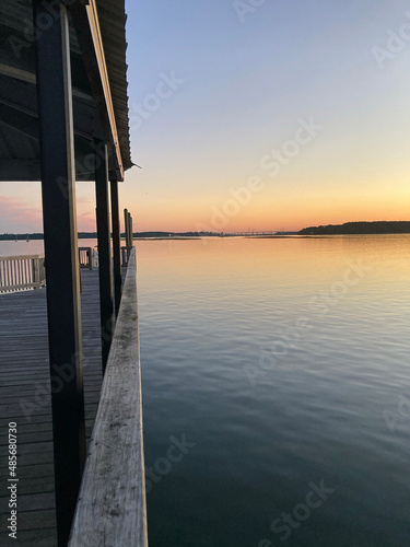 Sunset over Pinckney Island South Carolina from dock  photo