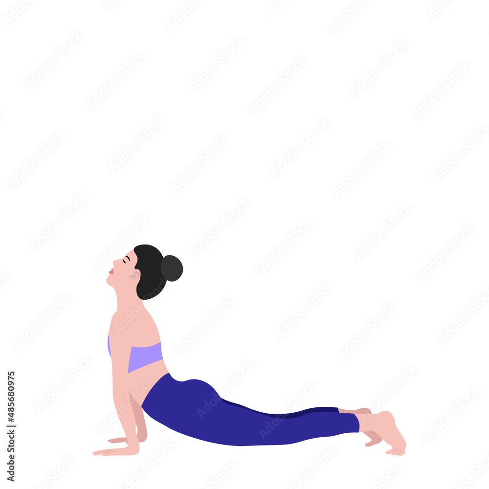 A girl in one of the yoga poses, isolate on a white background, flat vector, back exercise A girl in one of the yoga poses, isolate on a white background, flat vector, back exercise