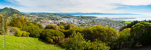 Panoramic Photo of Nelson Town Centre, the Harbour and the Coast, South Island, New Zealand photo