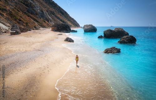 Aerial view of walking youn...