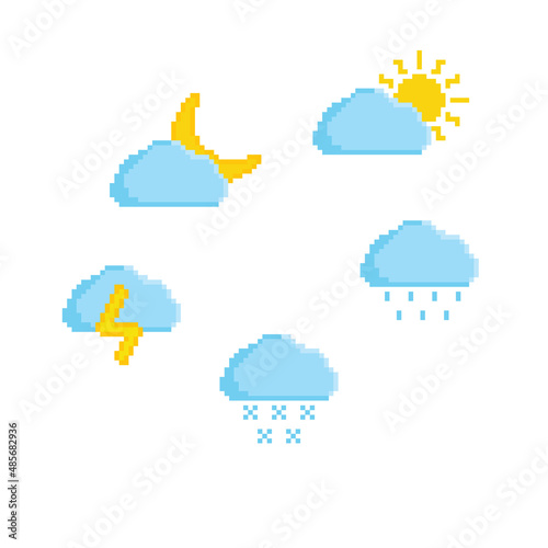 pixel cloud sun snow moon rain icon weather pixel art icon vector  element for  8 bit game 