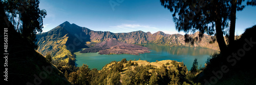 Panoramic Photo of Mount Rinjani on Lombok, the Second Highest Volcano in Indonesia, Asia
