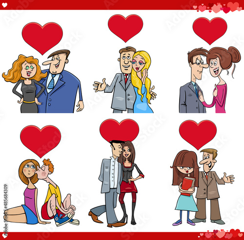funny cartoon couples in love on Valentine Day set