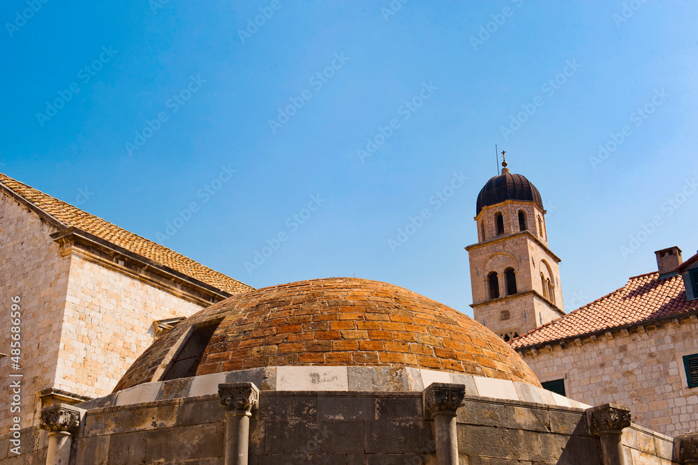 Photo of Franciscan Monastery and Onofrio Fountain, Stradun, Dubrovnik Old Town, Croatia
