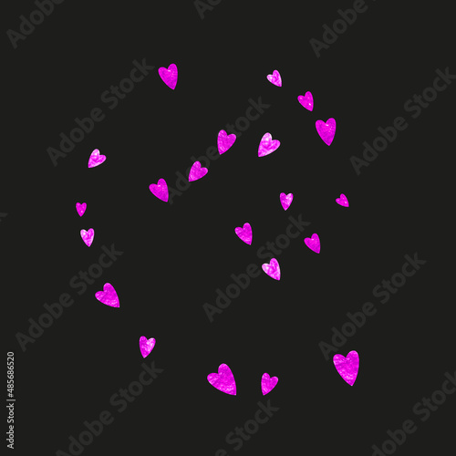 Valentine background with pink glitter hearts. February 14th day. Vector confetti for valentine background template. Grunge hand drawn texture. Love theme for flyer, special business offer, promo.