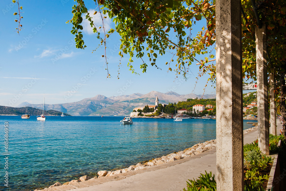 Photo of Lopud Island waterfront and Franciscan Monastery, Lopud Island, Elaphiti Islands, Dalmatian Coast, Croatia