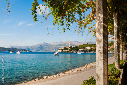 Photo of Lopud Island waterfront and Franciscan Monastery, Lopud Island, Elaphiti Islands, Dalmatian Coast, Croatia
