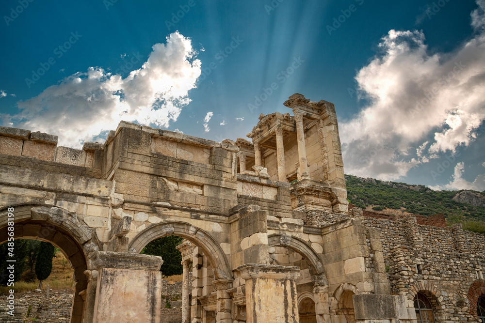 Ancient city Ephesus (Efes). Ancient architectural structures. UNESCO World Heritage site was is an ancient Roman settlement on the coast of Ionia. Most visited ancient city in TURKEY.  