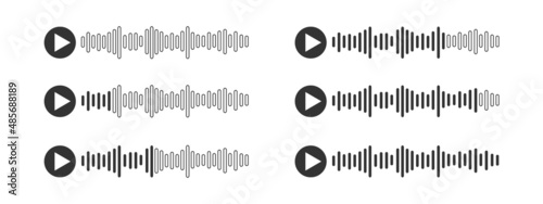 Voice message icons. Audio chat with speech sound waves isolated on white background. Messenger mobile app interface. Vector graphic illustration.