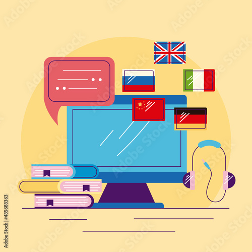 desktop with online lenguage learning