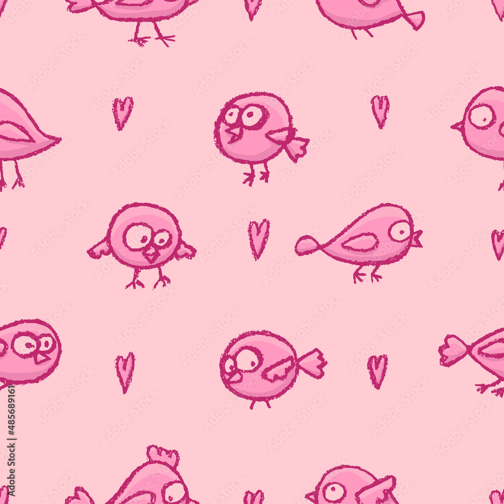 Cute little romantic birds seamless pattern
