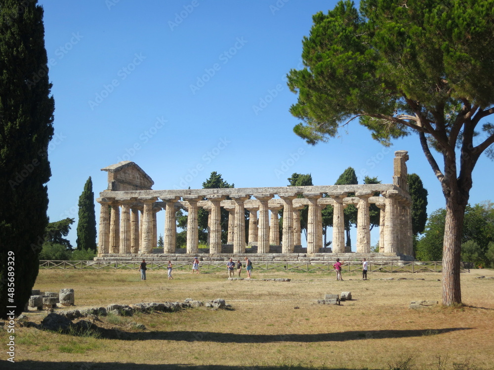 Temple of Hera at famous Paestum Archaeological UNESCO World Heritage Site, which contains some of the most well-preserved ancient Greek temples in the world, Province of Salerno, Campania, Italy
