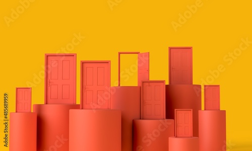 Business opportunity concept. Different doors on podiums. 3D Rendering