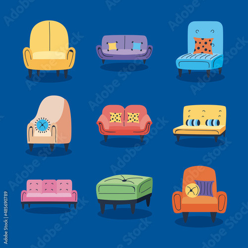 nine armchairs and sofas