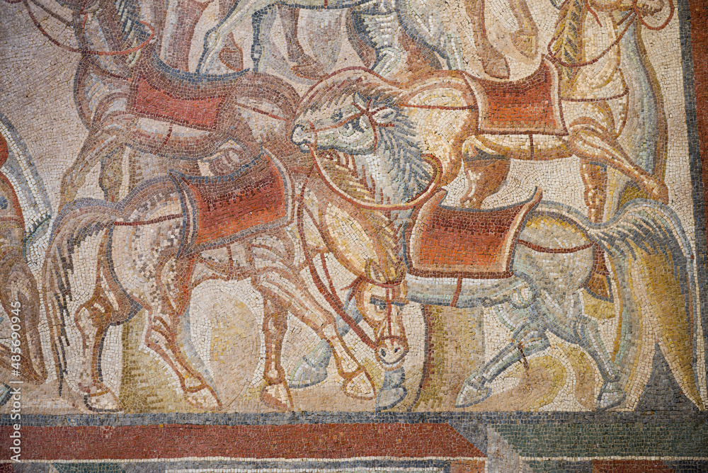 Mosaics at Villa Romana del Tellaro near Noto in South East Sicily, Italy, Europe