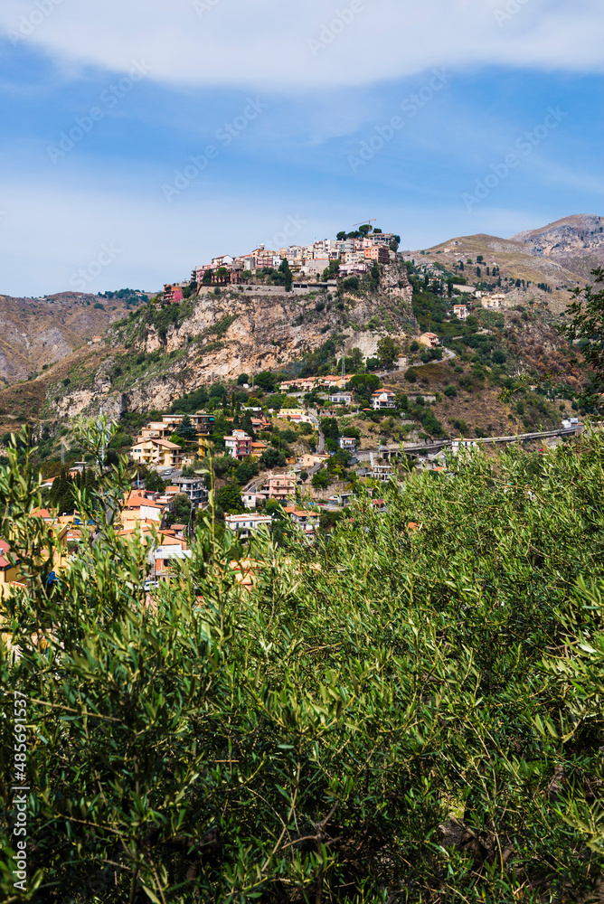 Castelmola, a traditional Sicilian hill top village above Taormina, Sicily, Italy, Europe