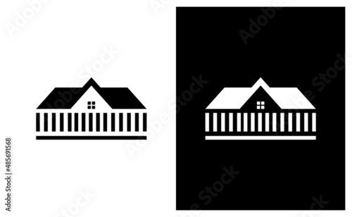 Fence or house logo symbol or icon template. on a black and white background.