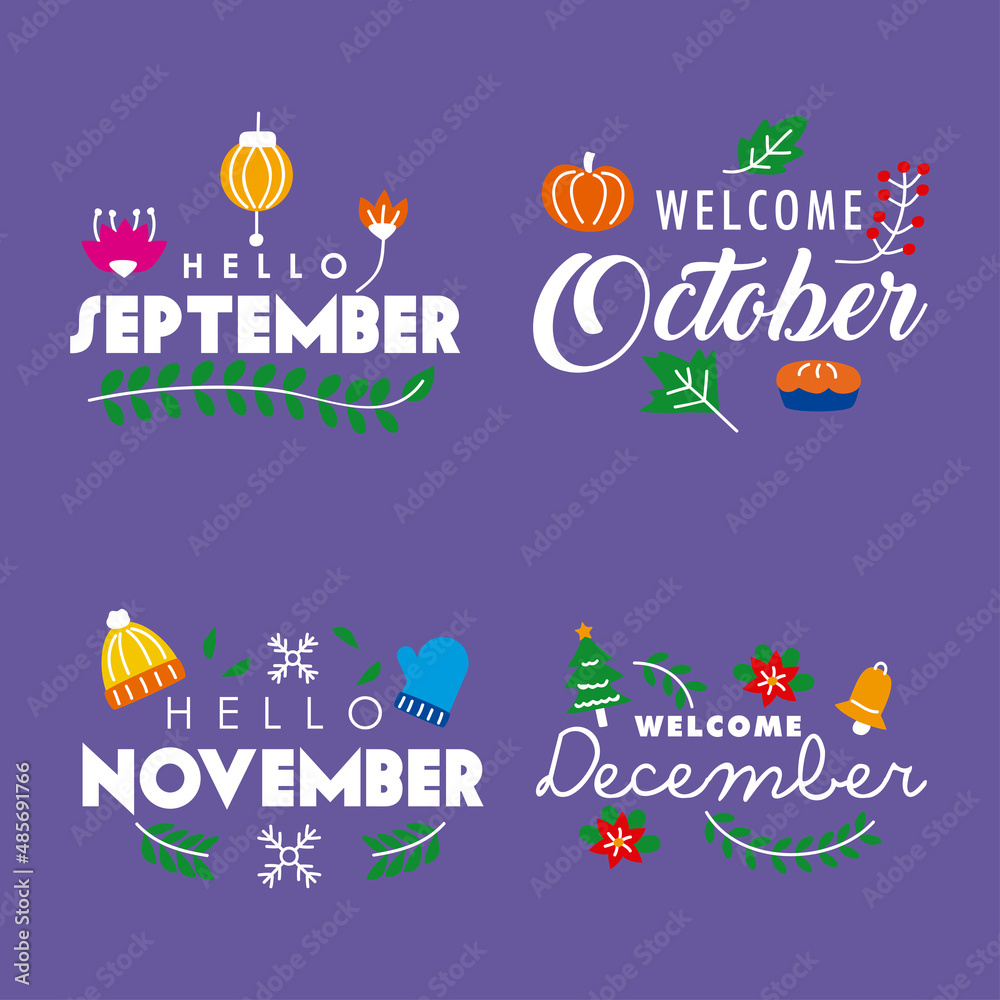 Hello Month 2 hello month four letterings Stock Vector | Adobe Stock