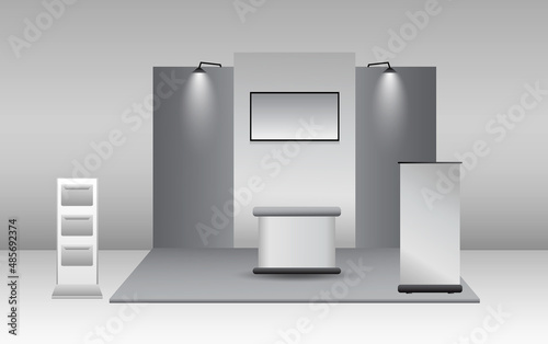 set of realistic trade exhibition stand or white blank exhibition kiosk or stand booth corporate commercial. eps vector