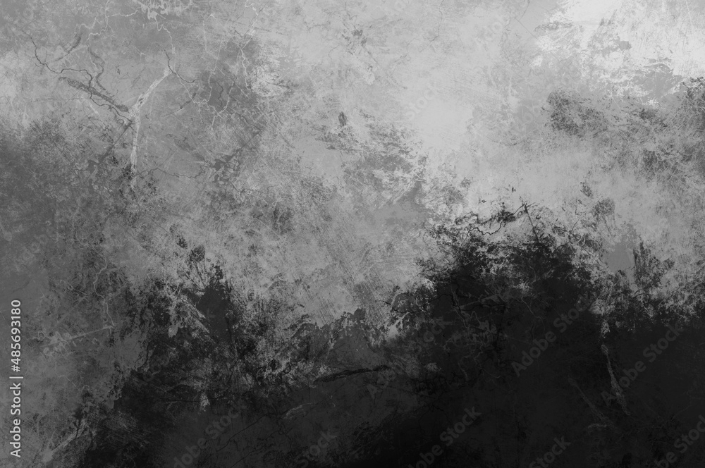 Dark gray abstract painted black and white background with grunge industrial pattern and rough vintage grainy stone wall or paper texture