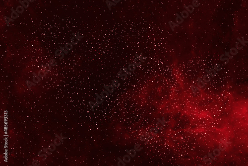 Fototapeta Naklejka Na Ścianę i Meble -  Red galaxy space with stars in heart shape.  Starry night sky background. 3D photo of red night sky with stars.  Concept of Valentines, Christmas, and New Year. 