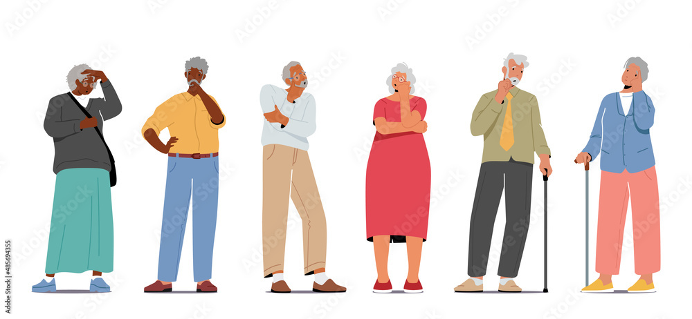 Set of Senior Characters Thinking, Forgetful Elderly People with Alzheimer  Disease. Grandfather, Grandmother Forget Stock Vector | Adobe Stock