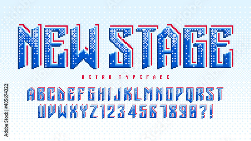 Pixel vector alphabet design, stylized like in 8-bit games.