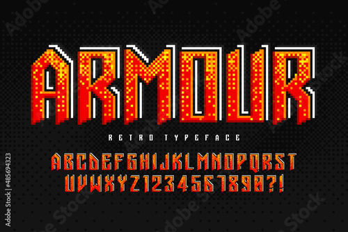 Pixel vector alphabet design, stylized like in 8-bit games.
