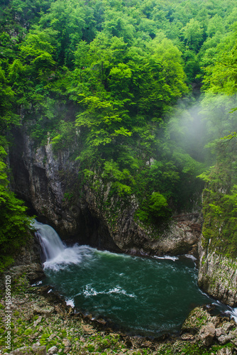 Skocjan Caves  Slovenia. Waterfall at the bottom of the  Big Valley   Velika Dolina   Karst Region of Slovenia  Europe