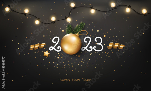 Fototapeta Naklejka Na Ścianę i Meble -  Happy New Year 2023 background with Christmas light and decoration.
