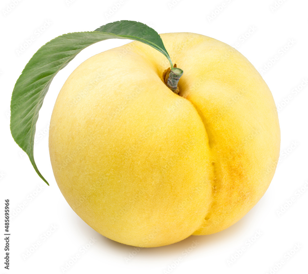 Yellow Peach fruit isolated on white background, Fresh Yellow Peach on White With clipping path. 