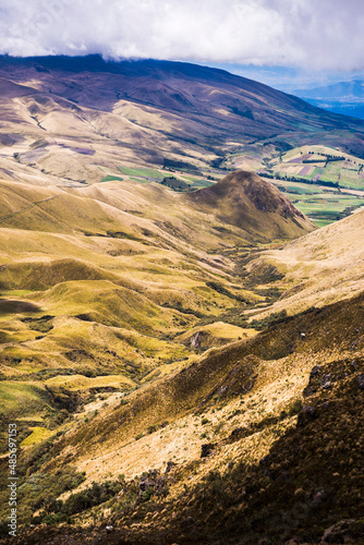 Valley seen from Illiniza Norte Volcano, Pichincha Province, Ecuador, South America photo