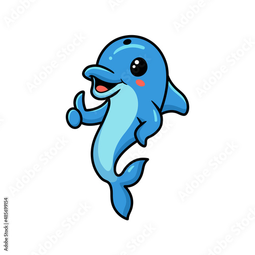 Cute little dolphin cartoon giving thumb up