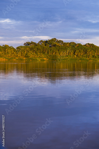 Sunrise over river in Amazon Jungle of Peru, Tambopata National Reserve, Peru, South America