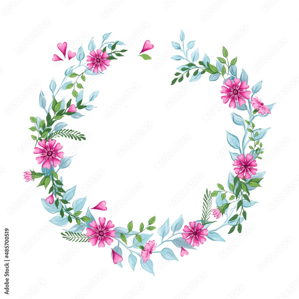 wreath of flowers hand drawn sweet love floral