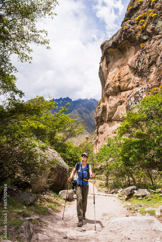 Inca Trail, trekkers on day 1 of the hike, Cusco Region, Peru, South America