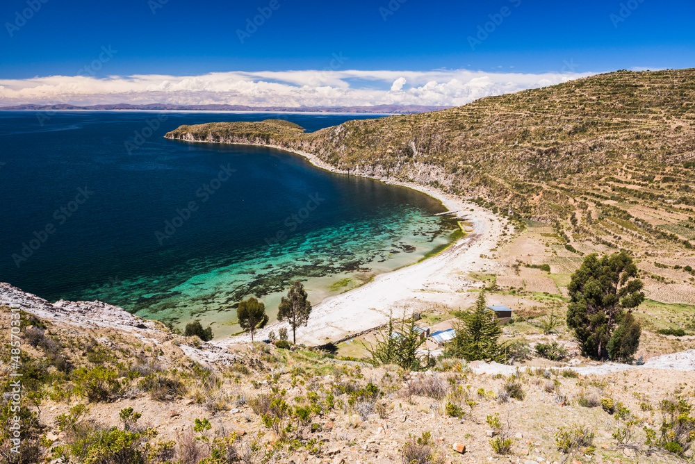 Deserted Beach by Lake Titicaca on Isla del Sol (Island of the Sun), Bolivia, South America