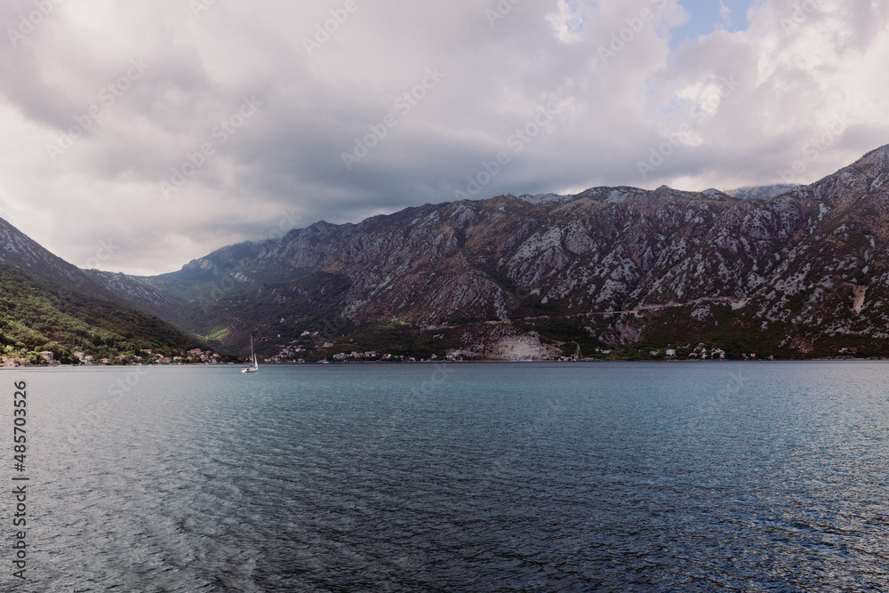 The Bay of Kotor, the Adriatic Sea in southwestern Montenegro. Its well-preserved group of medieval towns of Kotor, Tivat, Perast and Herceg Novi.  Travelling and leasure concept, beautiful seascape