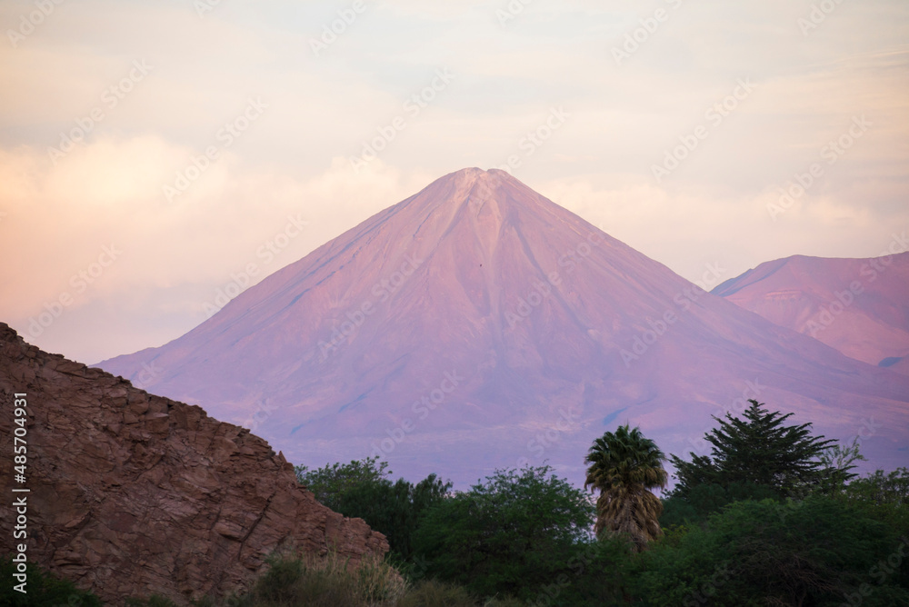 Licancabur Volcano (5,920m) at sunset, a stratovolcano in the Atacama Desert, North Chile, South America