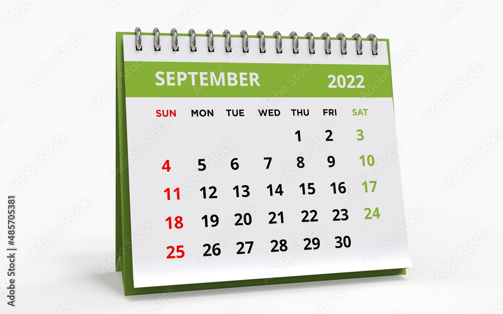 Standing Desk Calendar September 2022 green - obrazy, fototapety, plakaty 