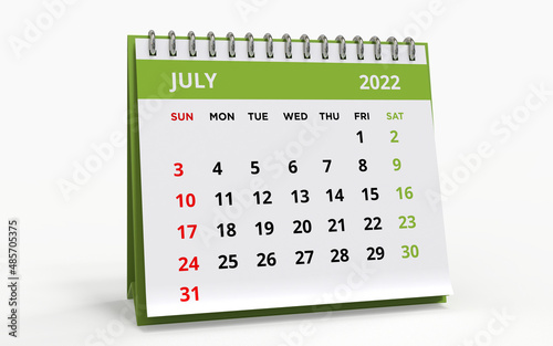 Standing Desk Calendar July 2022 green