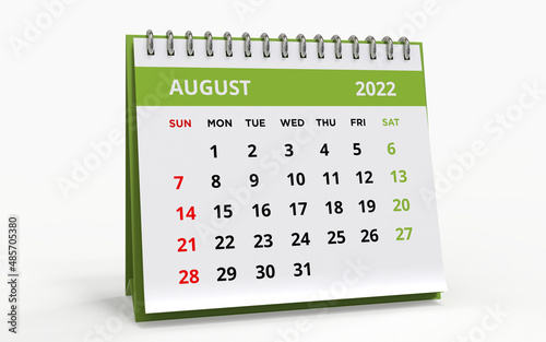 Standing Desk Calendar August 2022 green photo