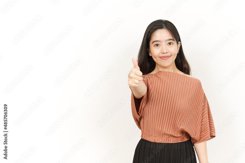 Showing Thumbs Up Of Beautiful Asian Woman Isolated On White Background Showing Thumbs Up Of Beautiful Asian Woman Isolated On White Background
