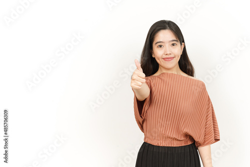 Showing Thumbs Up Of Beautiful Asian Woman Isolated On White Background