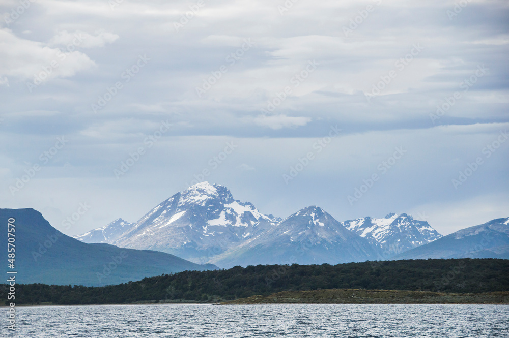 Andes Mountains at Ushuaia, Tierra Del Fuego, Patagonia, Argentina, South America, background with copy space