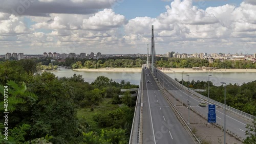 Entrance in city of Novi Sad, Serbia over Most slobode (Bridge of freedom) and Danube river photo