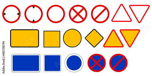 Priority road signs. Prohibition road signs. Mandatory road signs. Traffic Laws. Vector illustration. stock image. 