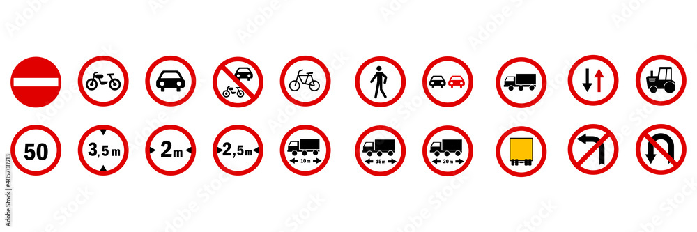 Prohibition road signs. Mandatory road signs. Traffic Laws. Vector illustration. stock image. Prohibition road signs. Mandatory road signs. Traffic Laws. Vector illustration. stock image.