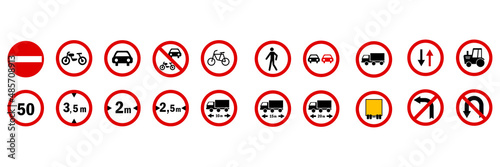 Prohibition road signs. Mandatory road signs. Traffic Laws. Vector illustration. stock image.